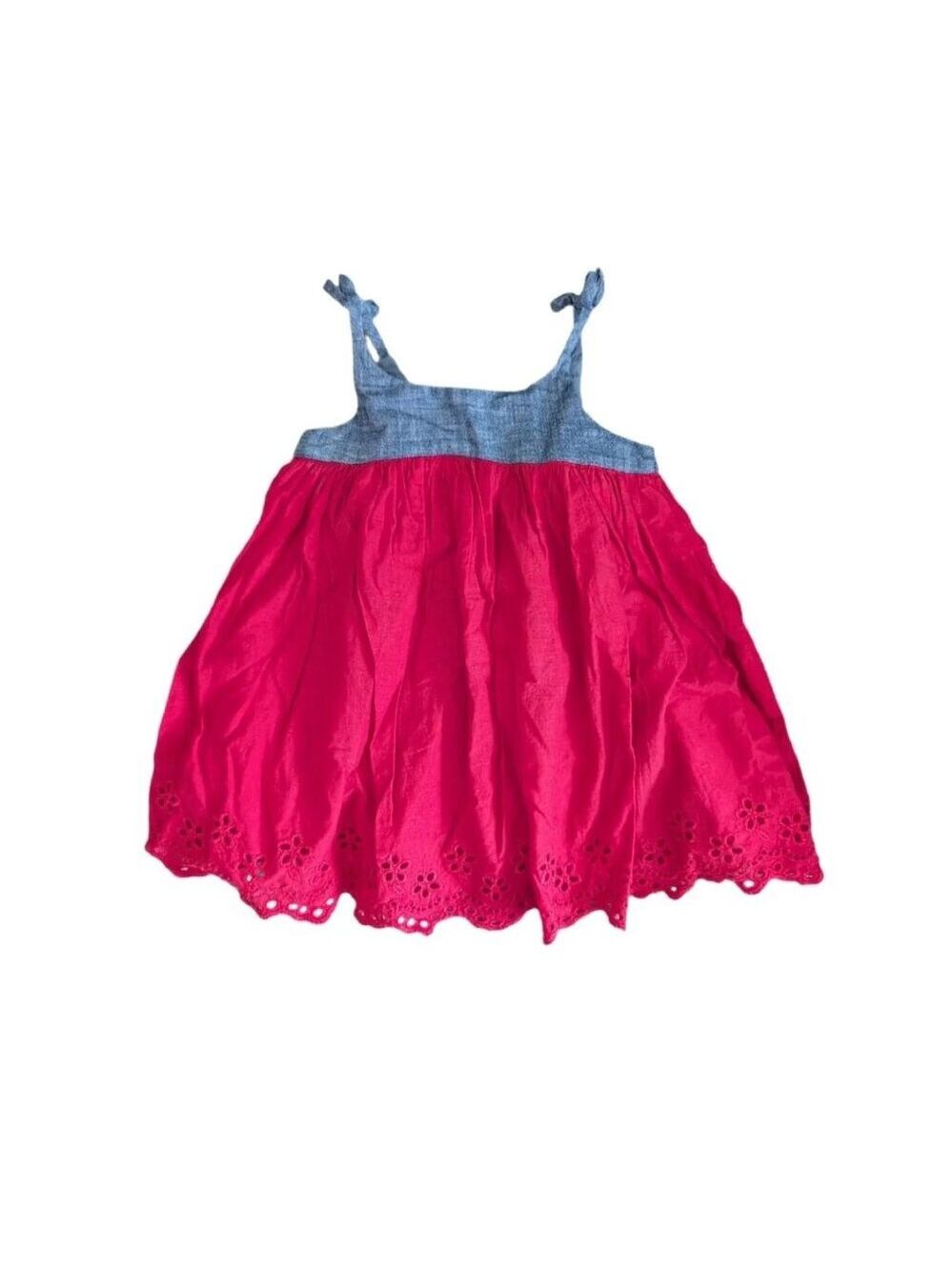 🩵4/$20 Baby Gap Red and Denim‎ Summer Eyelet Dress 12-18m